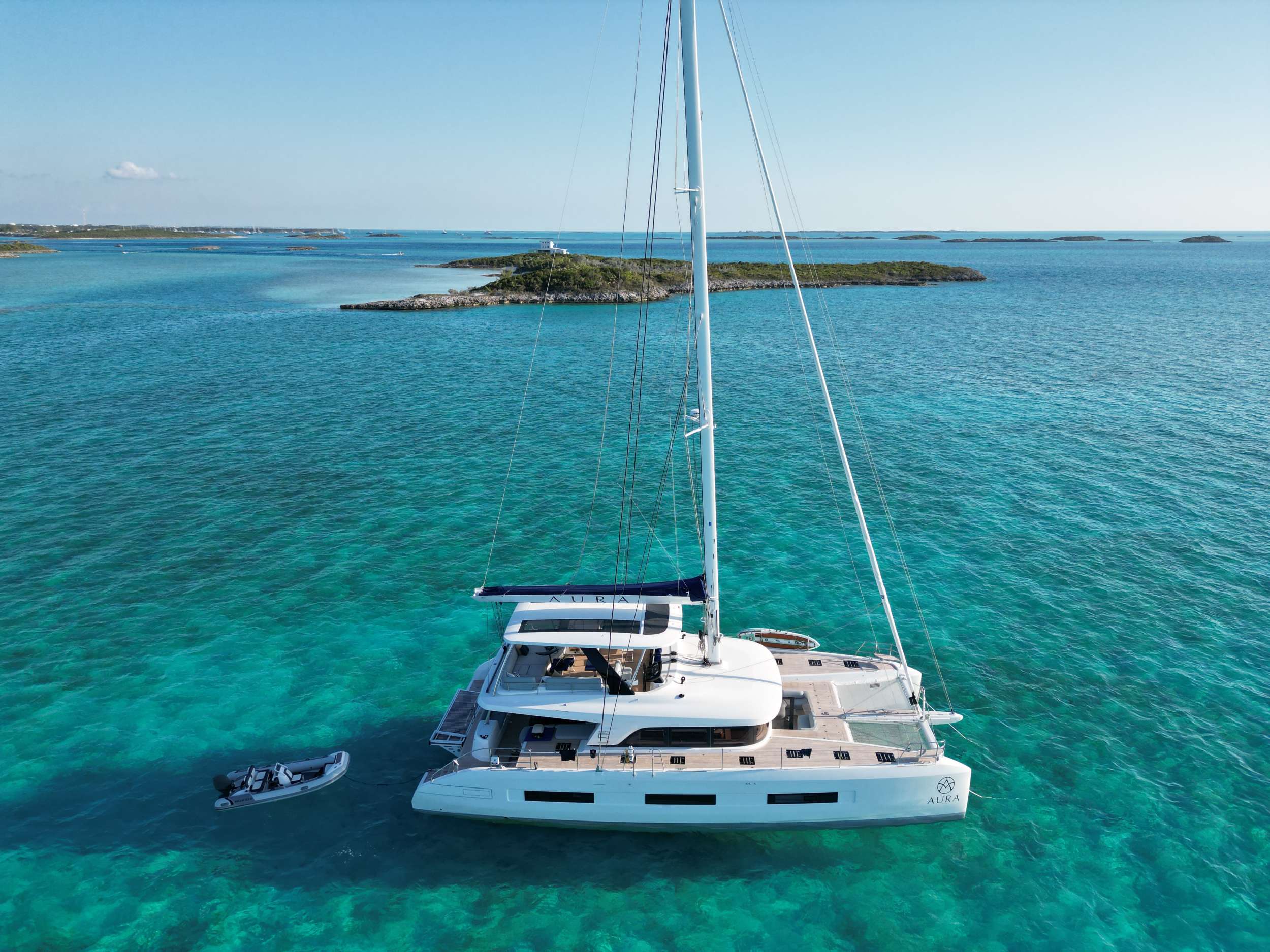 Aura Catamaran Yacht Charter floating in the Caribbean